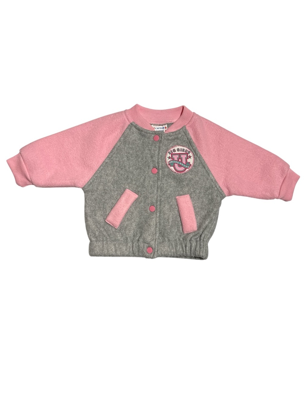 VTG 80s Cotton Candy Catton Brothers Pink Gray Varsity Bomber Jacket 0-6M Rare